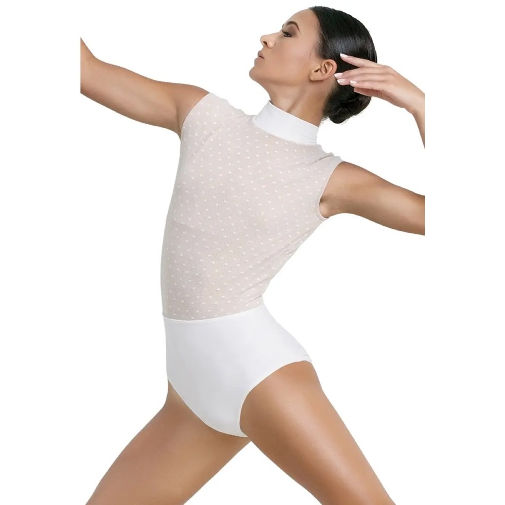 Balera Dance Performance White Point D'Esprit Bodice Leotard MT10549 Adult Mediu